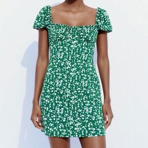 Zaful Milkmaid Dress Womens Size XL Green Ditsy Print Cottagecore Micro Floral